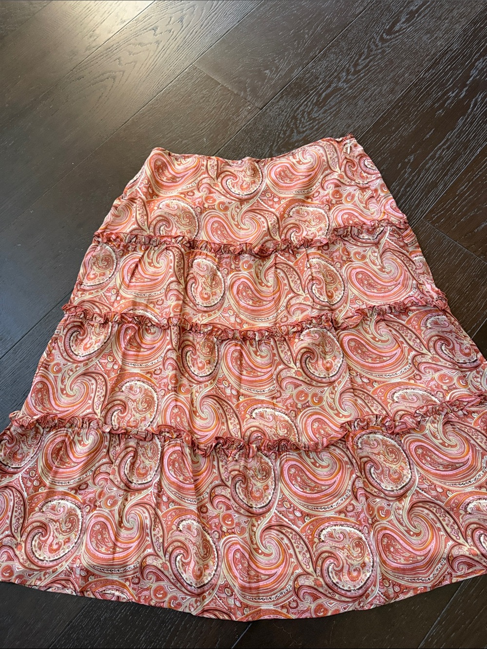 The Limited Pink Paisley Tiered A-Line 💯 %silk Skirt,sz 12